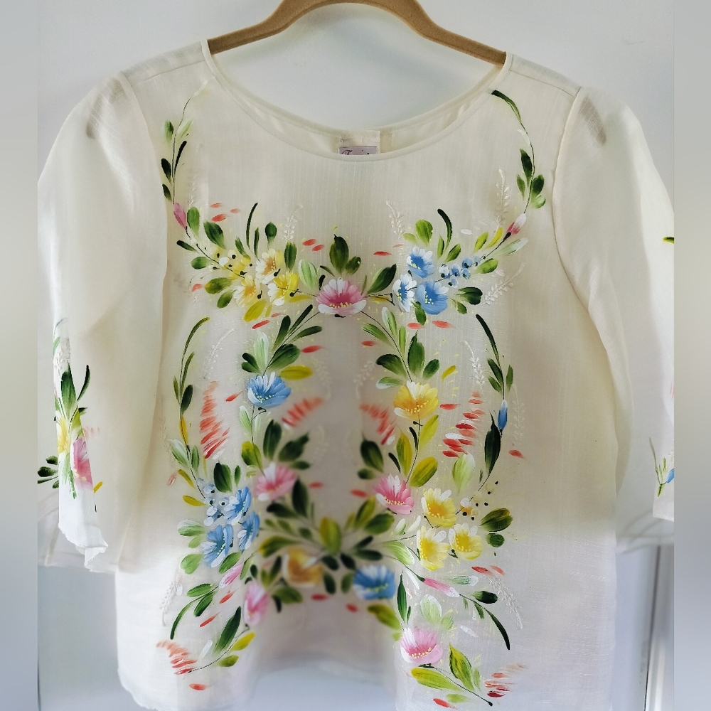 Tygie Women's Silk Cocoon Kimona with Hand-Painted Floral Accent Size 12